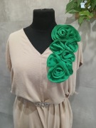 Aplikacja naszywka przypinka plisowana kwiat róża 3d duża zielona 