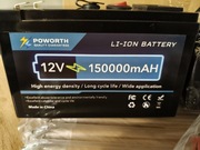 Akumulator litowo-jonowy Poworth 12V 150Ah + ładowarka | NOWY