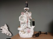 Stara Chińska Porcelanowa Lampa Stołowa z Figurką Gejszy