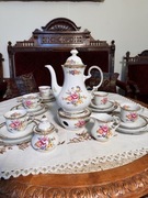 Zestaw deserowy róże, dzbanek z podgrzewaczem