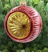 Bombka szklana fi100 mm z reflektorem ręcznie dmuchana i dekorowana ! Wz83