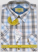 Koszula męska biała w kratkę na krótki rękaw kołnierzyk 40/41 L