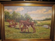 Obraz olejny. Pasące się krowy