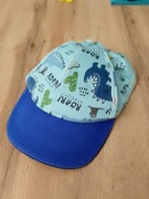 Czapka z daszkiem, rozm. 52, turkusowo-niebieska, w dinozaury