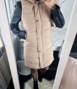 Kamizelka damska z kapturem ciepła grubsza beżowa M