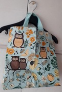 Torba zakupowa niebieska w sowy i motywy roślinne