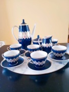 Kobaltowy porcelanowy komplet do kawy - fine china lichte. 