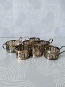 Metalowe stojadła uchwyty do szklanek i cukiernicy 