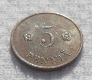Finlandia Republika Suomi 5 penni penniä 1927 KM# 22 Ładny stan