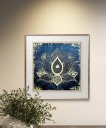 Obraz akrylowy 40x40 ręcznie malowany złoty lotos 3D dekoracja