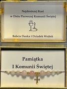 Bransoletka Pamiątka I Komunii Świętej  Opal Kwarc różowy Złoty Krzyżyk