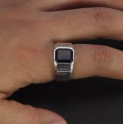 Srebrny sygnet męski czarny agat , klasyka stylu handmade srebro 925