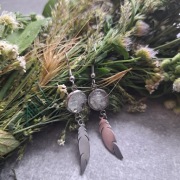 Kolczyki naturalny Cytryn kamień dobrobytu piórko księżyc