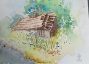 Stara chatka  obraz akwarela format A4