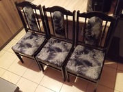 3 Krzesła PRL drewniane tapicerowane 