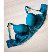 Biustonosz stanik damski turkusowy pushup koronkowy szeroki pas 80C