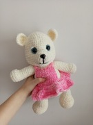 Ręcznie szydełkowany miś w różowej sukience handmade UNIKAT pluszak maskotk