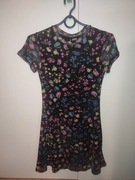 Sukienka siateczkowa H&M czarna kwiatki XS