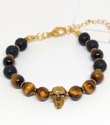 BRANSOLETKA CZASZKA STAL SZLACHETNA 316L KAMIEŃ TYGRYSIE OKO LAWA ZAPIĘCIE 