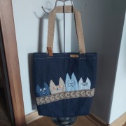 4 KOTY-złe i wesołe-nowa torba zakupowa z jeansu shopperka-hand made