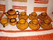 Zestaw Pruszków PRL | Porcelit | Brązowy serwis herbaciany | VINTAGE BDB