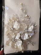 Ozdoba do włosów ślubna nowa spinka srebrna kwiaty perły