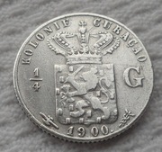 Holandia Kolonie Curacao Wilhelmina 1/4 guldena 1900 KM# 35 Srebro Rzadka!
