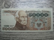 BANKNOT PRL 50000 ZŁOTYCH 1989 ROK SERIA AC STASZIC UNC
