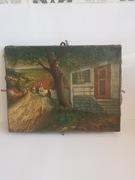 Obraz olejny  pejzaż wiejski sygnowany  antyk