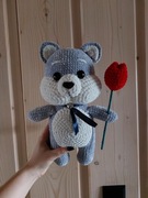 Handmade pluszak włóczka miś tulipan