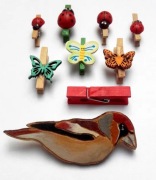 Przypinka ptak + klamerki dekoracyjne motyle broszka pin spinacze