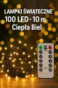 Lampki Świąteczne 100 LED 10m z Pilotem – Ciepła Biel 