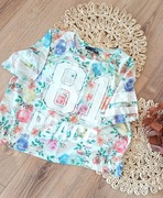 jasny kwiecisty croptop 81 Atmosphere 38M/40L biały t-shirt koszulka 