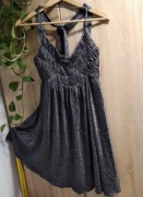 Sukienka Cotton Club srebrna błyszcząca na święta sylwestra S M 