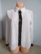 Biała elegancka koszula z czarno-złotymi elementami, święta, sylwester