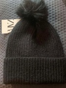 ZARA czapka beanie smerfetka casual dzianina z dodatkiem wełny pompon