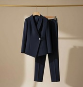 Granatowy elegancki komplet damski garnitur marynarka do pracy + GRATIS
