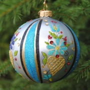 Haft kaszubski - pasy z brokatem - szklana folkowa bombka handmade