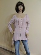 AUREA VITA pudrowy róż sweter z asymetrycznymi bokami 100% len _ L