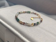 Bransoletka turmalin kwarc perły srebro pozłacane 925