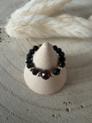 Pierścionek czarny turmalin granat kamienie naturalne rozmiar M