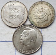 Zestaw srebrnych monet PRL - MAPKA + FASZYZM + PIŁSUDSKI