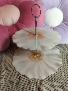 Patera z żywicy epoksydowej biało kremowo kawowa 2 poziomowa 