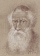 Judaica PORTRET STARY ŻYD rysunek kredką 29x21cm