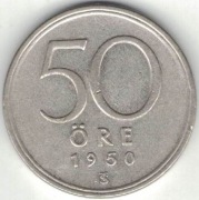 Szwecja 50 ore 1950 - 22 mm - srebro Ag - nr 1