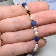 Bransoletka różaniec kamienie perły naturalne lapis lazuli serce krzyż