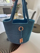 Torebka koszyk turkusowa szydełko Premium 