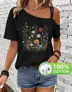 Damska koszula na jedno ramie z krótkim rękawem 