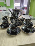 Serwis kawowy porcelana Chodzież z PRL czarny w kwiaty