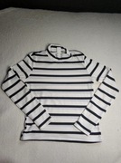 Bluzka z długim rękawem koszulka biała w czarne paski półgolf